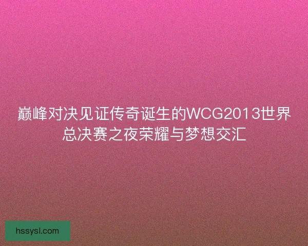 巅峰对决见证传奇诞生的WCG2013世界总决赛之夜荣耀与梦想交汇